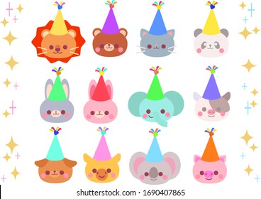 Animal and birthday hat illustration material set