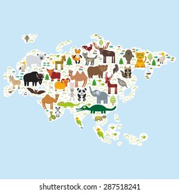 animal bison bat fox wolf elk horse cock camel partridge fur seal Walrus goats Polar bear Eagle bull raccoon snake sheep panda leopard Brown bear deer gannet Crocodile turtle elephant. Vector