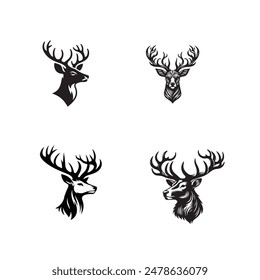 Animal, black, contour, decoration, deer, deer head, design, drawing, elegant, element, engraved, engraving, graphic, horns, illustration, silhouette, isolated