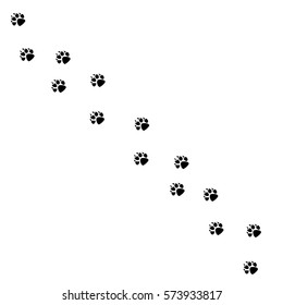 Animal black foots and wildlife animal mammal steps, pet traces. Animal foots silhouette steps Animal foot prints and tracks isolated steps traces on white for wildlife concept design vector.