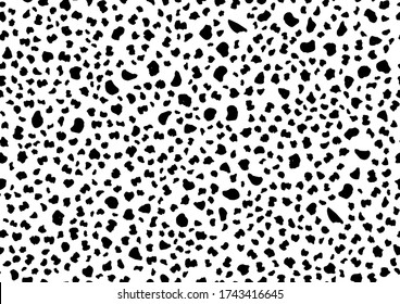 Tierzelle Vector Print. Graffiti Tinte. Leopard Muster. White Animal Grunge. Nahtlose Katzenstruktur. Dirty Spot. Schwarzes Wasser Fur. Afrikanischer Paint Blob. Nahtloser Punktuntergrund. Dalmatisches Spray-Muster