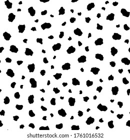 Animal Blot. White Animal Grunge. Seamless Fun Pattern. Monochrome Ink. Cheetah Spray Blob. Seamless Dot Background. Cheetah Texture. Black Fluid Fur. Vector Spray. Dirty Dirt. Dalmatian Stain Texture