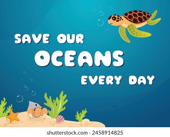 animal in blue sea world oceans day illustration design