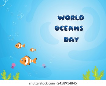 animal in blue sea world oceans day illustration design