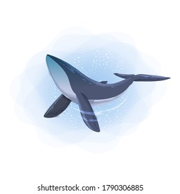 Animal blue whale watercolor illustration. Isolated on white