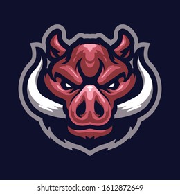 Animal Boar Head Mascot for sports and esports isolate on the dark background