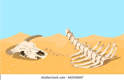 Animal bones on desert background vector illustration