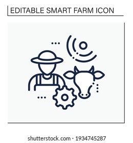 Animal breeder line icon. Responsible for producing animals for business. May assist with breeding of large animals. Successful farming concept. Isolated vector illustration. Editable stroke