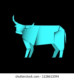 animal buffalo bull origami paper style in dark background, editable vector element illustration