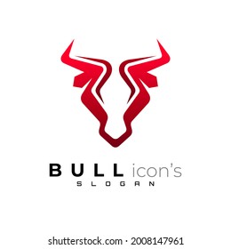 Animal bull logo with simple design vector, red color