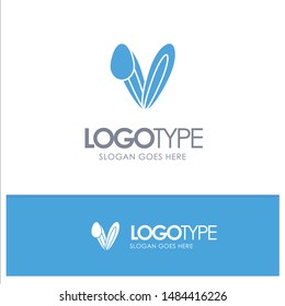 Animal, Bunny, Face, Rabbit Blue Solid Logo with place for tagline. Vector Icon Template background