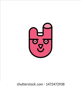 Animal, Bunny, Face, Rabbit Business Logo Template. Flat Color