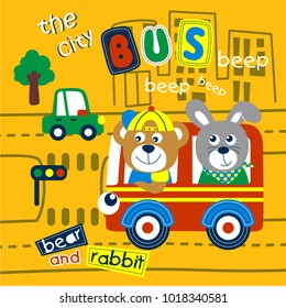animal bus on the city funny cartoon,vector illustration