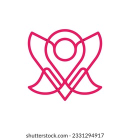 Animal Butterfly with Pin location line logo design template