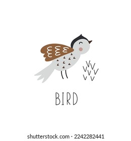 Animal card BIRD for kids. Educational preschool cards for learning animals. Learn animal name for kids.