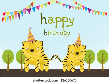 animal card collection, baby tiger happy birthday