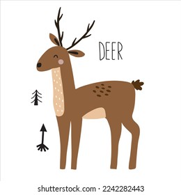 Animal card DEER for kids. Educational preschool cards for learning animals. Learn animal name for kids.