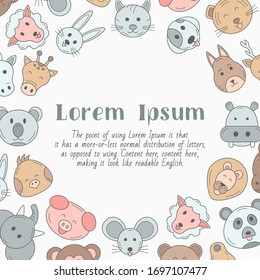 Animal - card with text and vector color illustrations of pets and wild beast for graphic design
