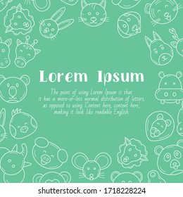 Animal - card with text and vector outline illustrations of pets and wild beast for graphic design