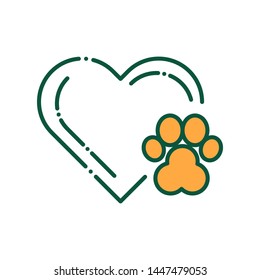 Animal care color line icon. Label heart with paw sign. Cruelty Free sign. Animal protection, adoption, shelter, charity. Pictogram for web page, mobile app. UI/UX/GUI design element. Editable stroke.