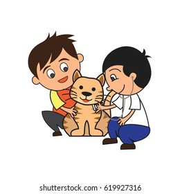 animal care concept, love, caring and affection to the animal. cartoon. vector illustration