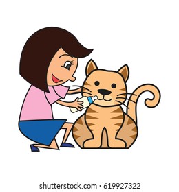 animal care concept, love, caring and affection to the animal. cartoon. vector illustration