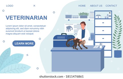 Animal care concept. Veterinarian examining sick monkey in his office. Flat vector illustration, Web page template