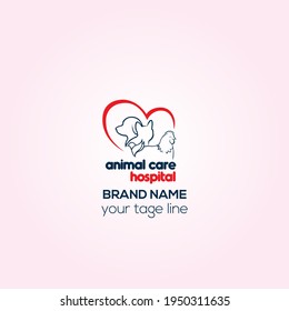 Animal Care Hospital Logo design, Pets animal vet clinic logo, Dog and cat health cherty logo