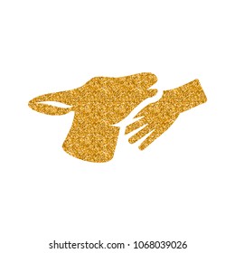 Animal care icon in gold glitter texture. Sparkle luxury style vector illustration.