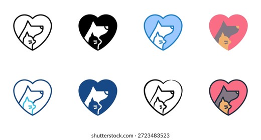 Los iconos de cuidado animal establecen una colección de estilo múltiple. Trazo editable 
