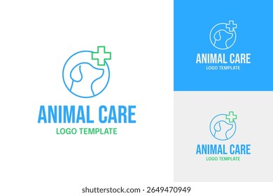 Animal care logo with dog face in circle design template vector illustration