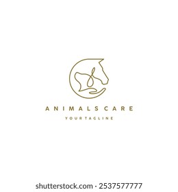 Logotipo de cuidado animal Caballo y perro Ilustración vectorial