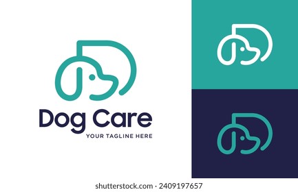 animal care logo with letter D and dog head concept suitable for pet shop, pet food shop for animal care