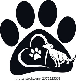 Animal Care Logo: Paw, Dog, and Heart Design