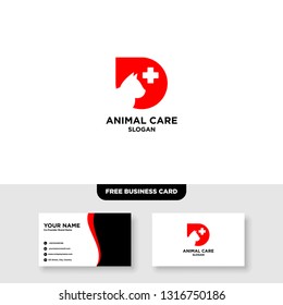 Animal Care Logo Vector Template, Free Business Card Mockup