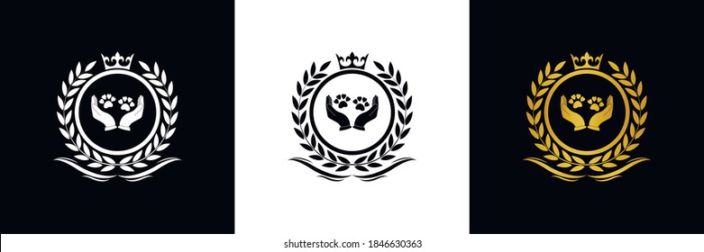 Animal care and protect clinic logo template luxury royal vector company  decorative emblem with crown  