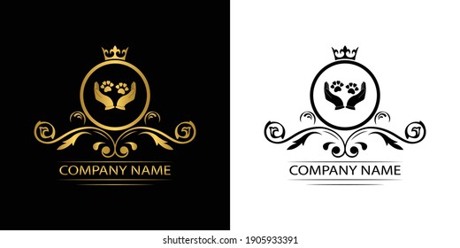 Animal care and protect clinic logo template luxury royal vector company  decorative emblem with crown  