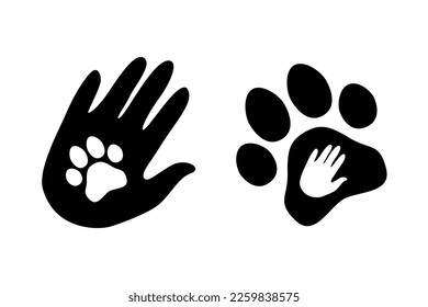 Animal care vector symbols. Hand and paw icons