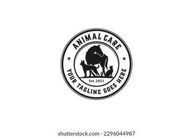 Animal care vet logo design dog horse cat illustration