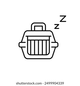 Animal carrier and sleep symbol. Nap-friendly comfortable pet cage. Pixel perfect vector icon