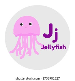 Animal Cartoon Alphabet J Jellyfish Vector Illustration