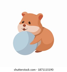 Animal cartoon character design cute  hamster with ball icon vector. Icon for prints, card, sticker, t-shirt, merchandise.