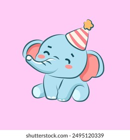 Animales dibujos animados Lindo Elefante Fiesta de Cumpleaños Gráficos para Elementos