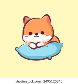 animal cartoon cute shiba on pillows for elements, clipart and sticker