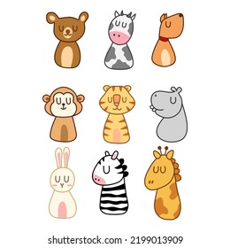 Animal cartoon so cute sleep.bear cow dog monkey tiger hippo rabbit zebra giraffe on white background.vector and illustration.