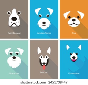 Tierische Cartoon Gesichter, niedliche flache Portrait-Ikone, Vektorillustration