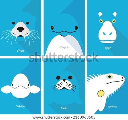 Animal cartoon faces, cute flat portrait icon, vector illustration