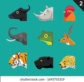 Animal Cartoon Faces Side View Set 2 Jungle