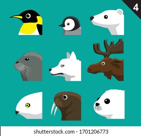 Animal Cartoon Faces Side View Set 4 Arctic