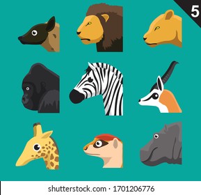 Animal Cartoon Faces Side View Set 5 Safari